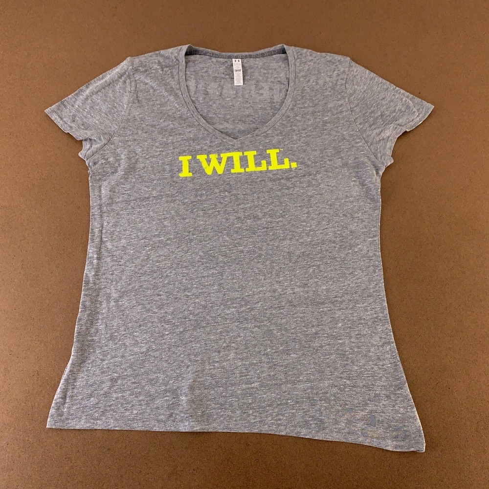 Under Armour Heat Gear Women's Size XL Gray I Will Team Graphic V Neck Tee